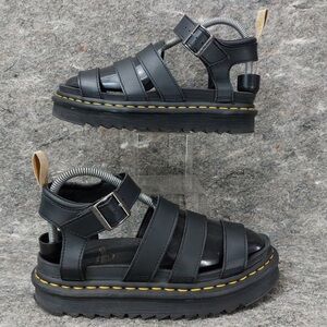 Dr. Martens Black Leather Platform Fisherman Sandals with Yellow Stitching